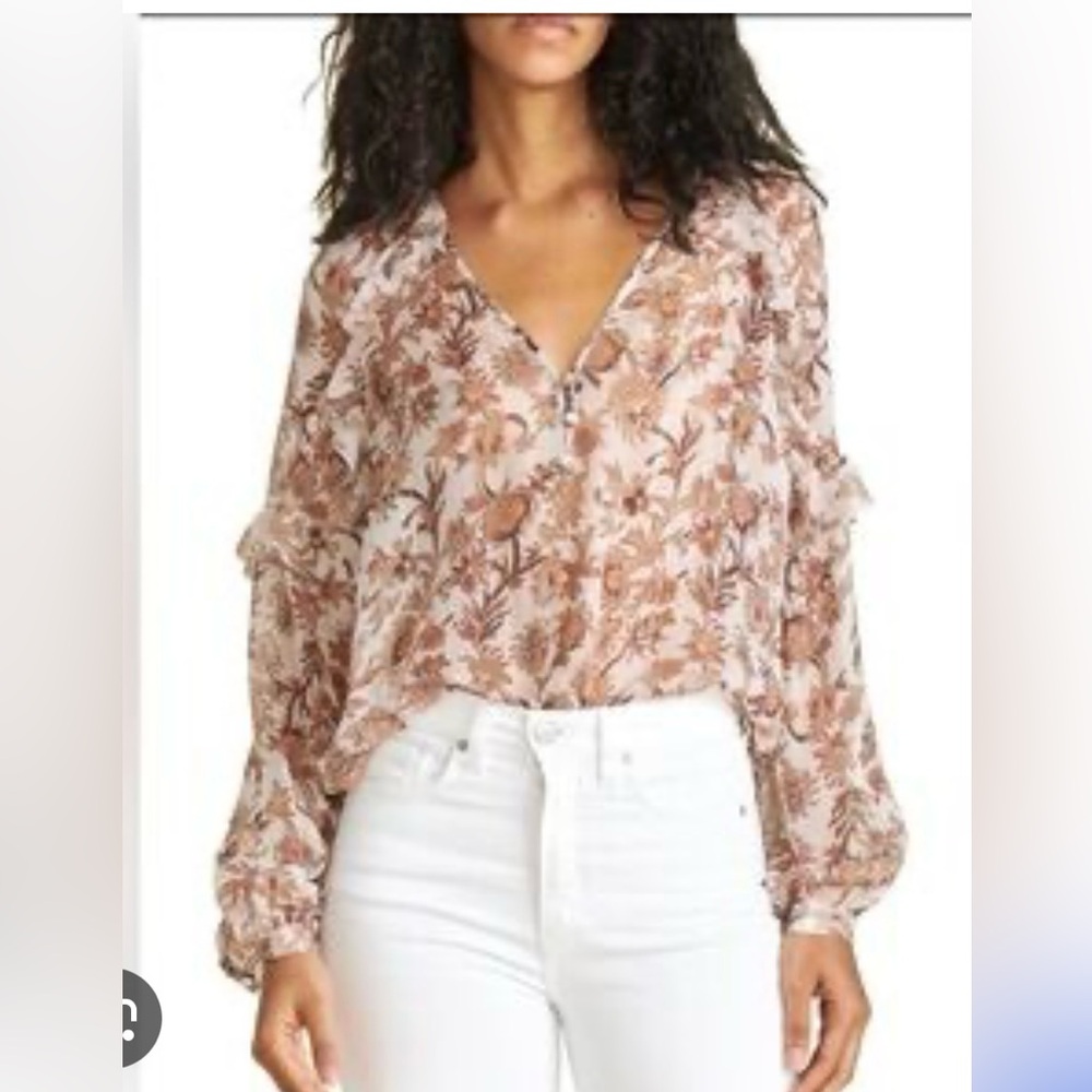 Veronica Beard Silk Sheer Brown Gold  blouse size 12